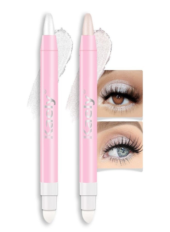 evpct 2Pcs Cream Eye Shadow Brightener Sticks Set for Eyes Waterproof, Pearl White & Pearl Shimmer Cream Eyeshadow Applicator Stick Long Lasting Pigmented Eye Makeup sombras en crema para ojos 1+18 - Image 1